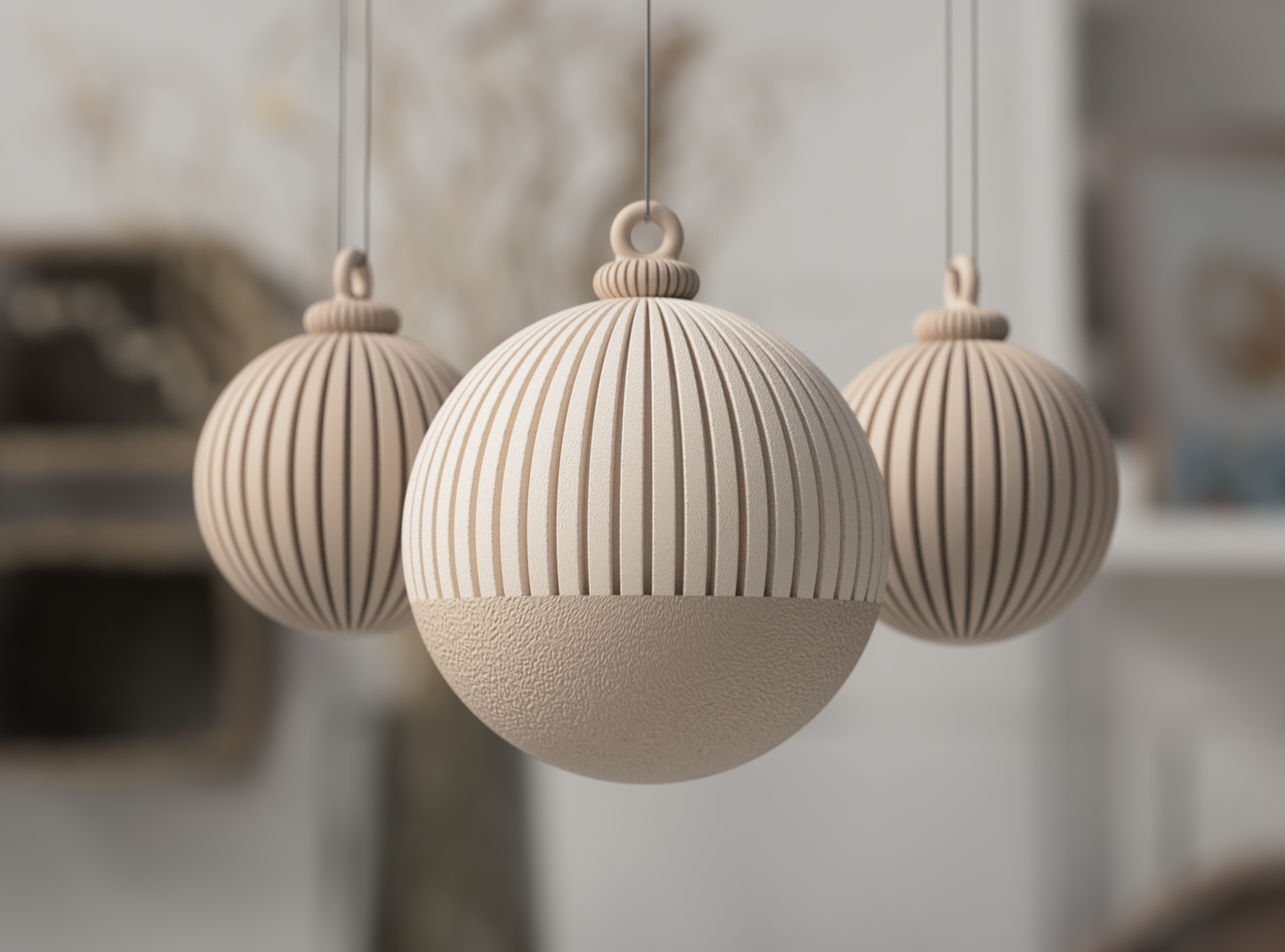 3D Weihnachtskugeln modern aus nachhaltigem PLA gefertigt – im minimalistischen Skandi/Japandi-Design
