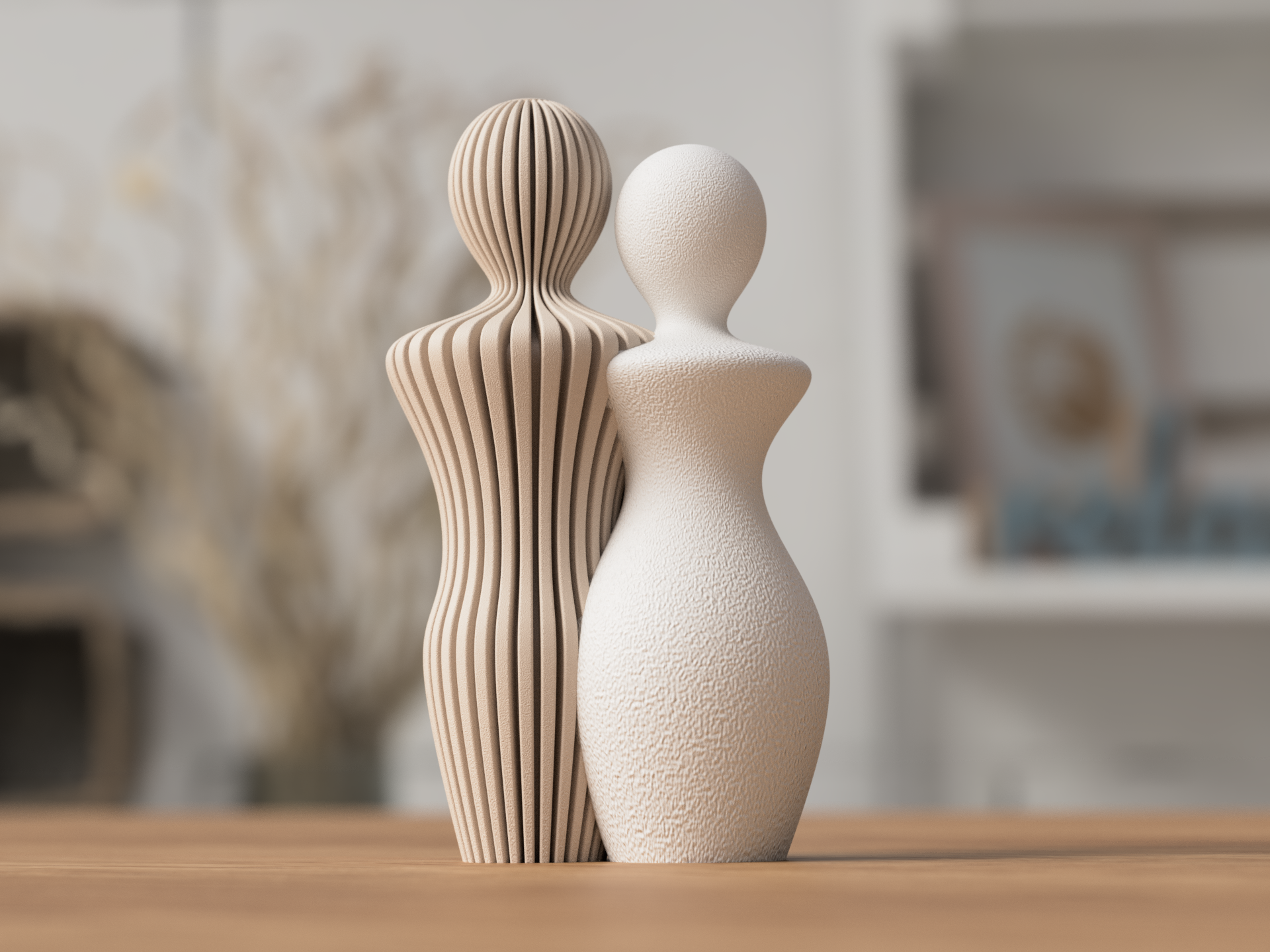 Mann & Frau Paar Skulptur aus 3D-Druck in matter Optik – in klarer, reduzierter Formsprache