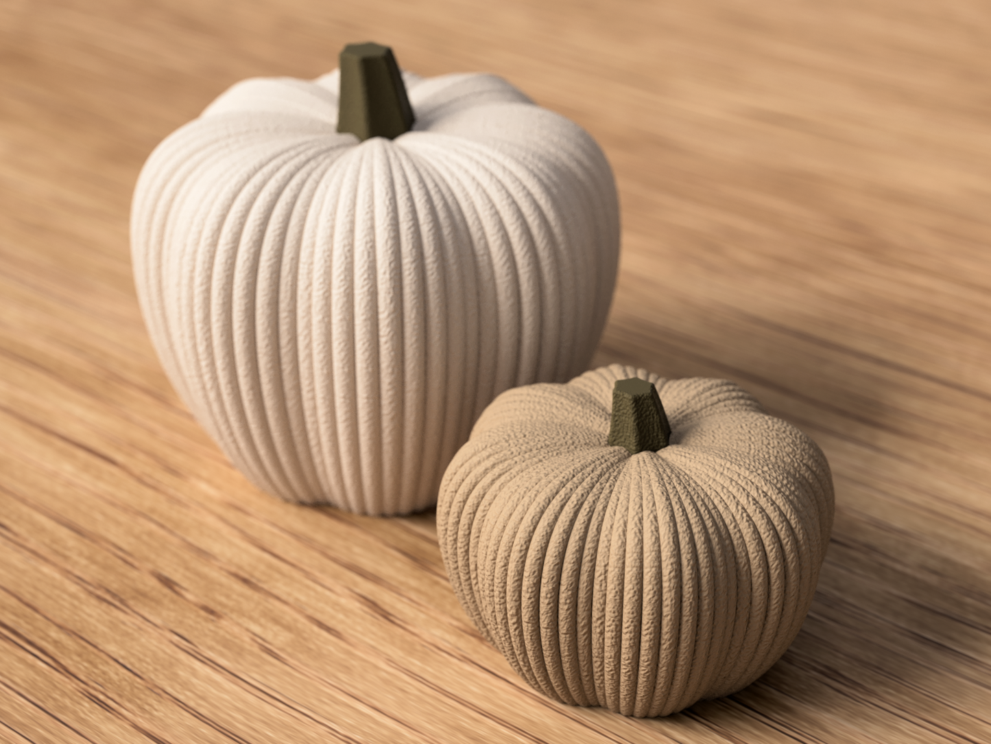 Deko-Kürbis aus 3D-Druck im Rib-Design, matte Optik, moderne Herbstdeko im Skandi-Stil