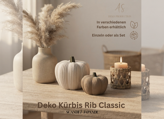 Deko-Kürbis aus 3D-Druck im Rib-Design, matte Optik, moderne Herbstdeko im Skandi-Stil