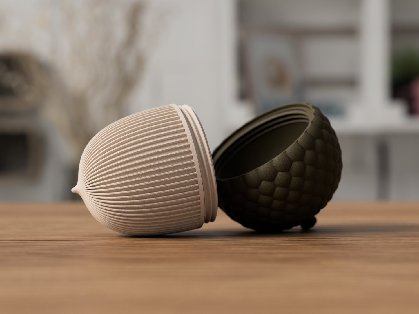 Eichel Rib Twist aus 3D-Druck in matter Optik – im minimalistischen Skandi/Japandi-Design