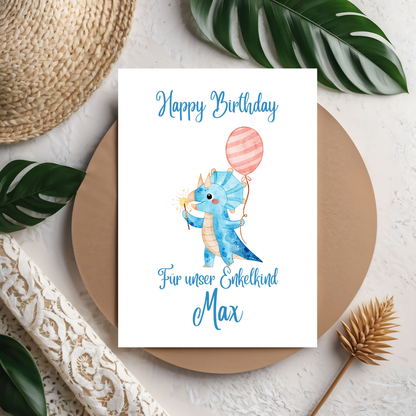 Happy Birthday Dino-Grußkarte – Lustige Kinderkarte mit Dinosaurier Motiv