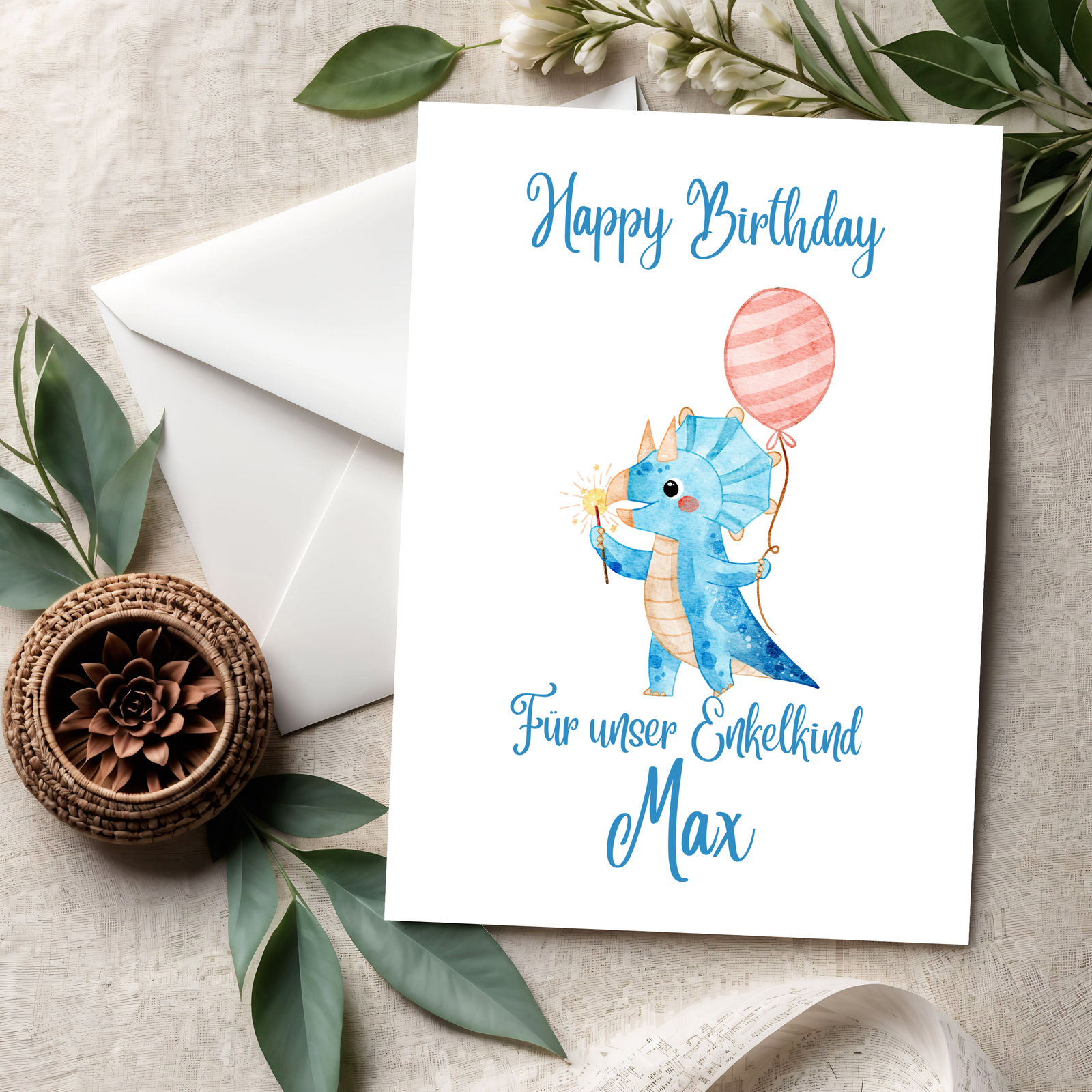 3D Happy Birthday Dino-Grußkarte – Lustige Kinderkarte mit Dinosaurier Motiv aus PLA – 3D Deko – ASDEPRO