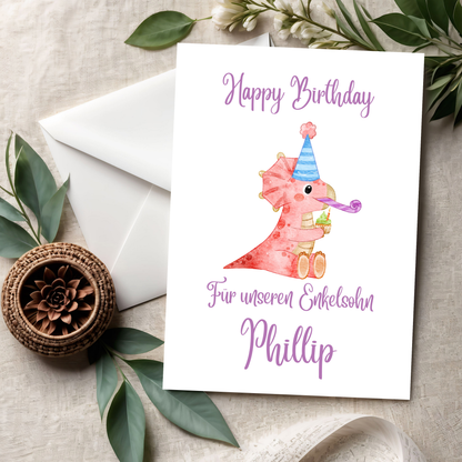 Kinder Geburtstagskarte – Dino Party Karte für kleine Dino-Fans – Happy Birthday