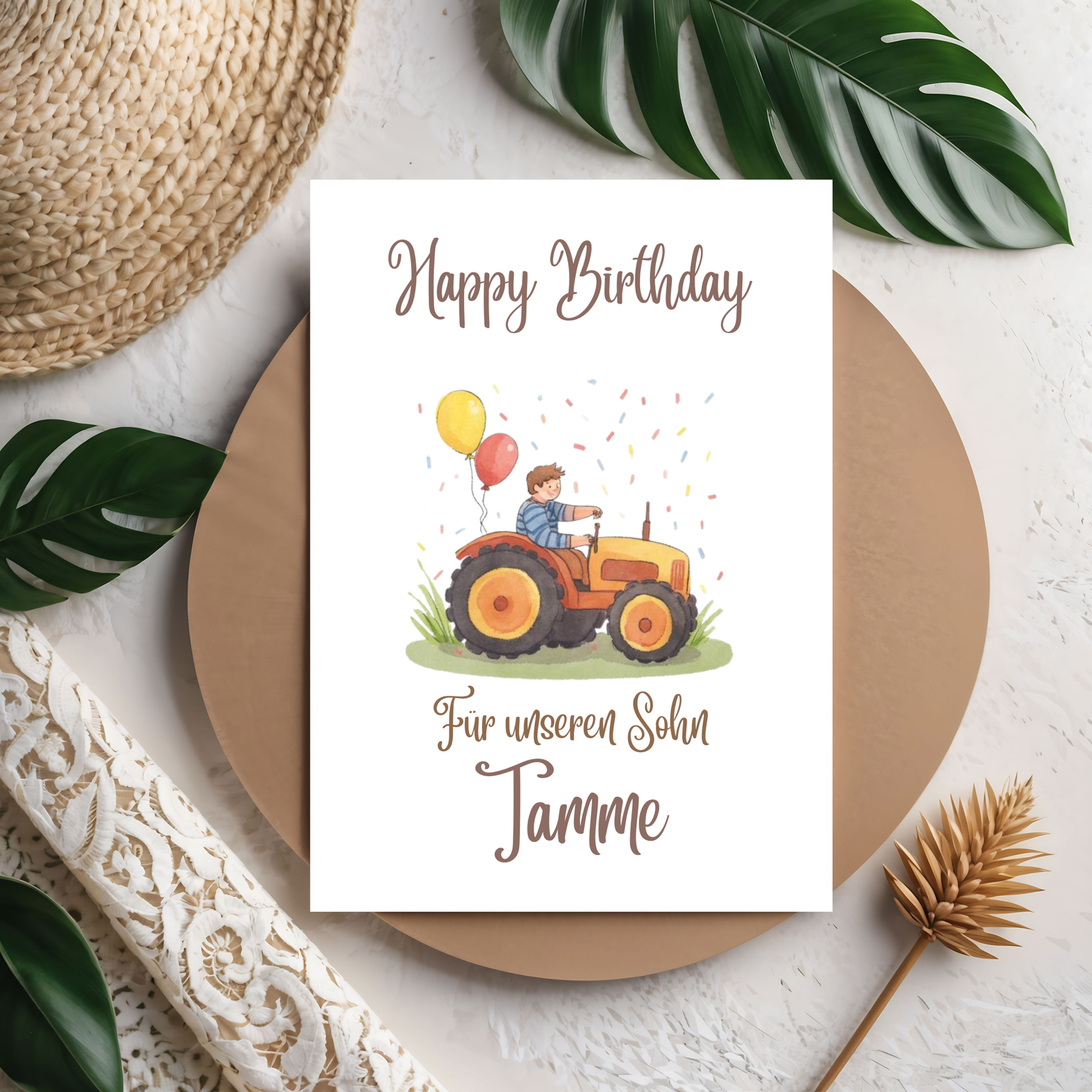 3D Happy Birthday Trecker Karte – Süße Kinder-Geburtstagskarte mit buntem Traktor aus PLA – 3D Deko – ASDEPRO