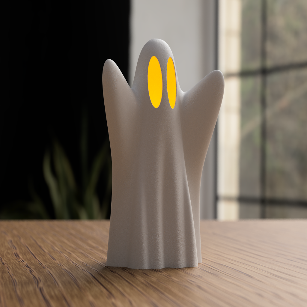 Verspielte Geister-Leuchte aus 3D-Druck mit LED, matte Optik, moderne Halloween-Deko