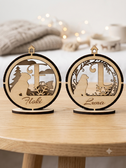 Personalisierte Hunde Weihnachtskugel Holz Ornament mit Name