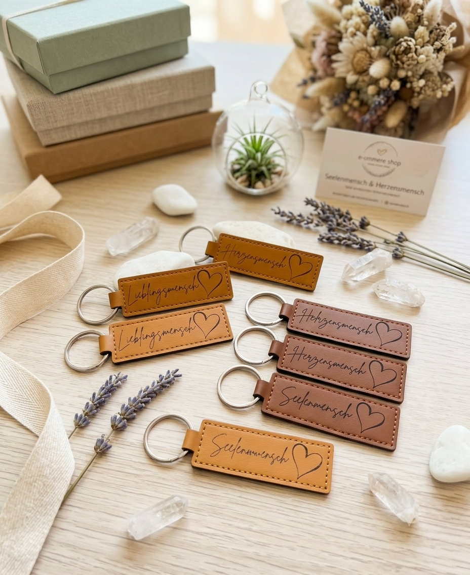 Schlüsselanhänger Lieblingsmensch aus (Kunst-)Leder mit Lasergravur – als persönliche Geschenkidee