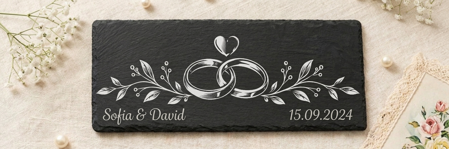 Personalisierte Hochzeitsplatte mit Wunschgravur aus Naturschiefer mit Lasergravur – als persönliche Geschenkidee (Ansicht 3)
