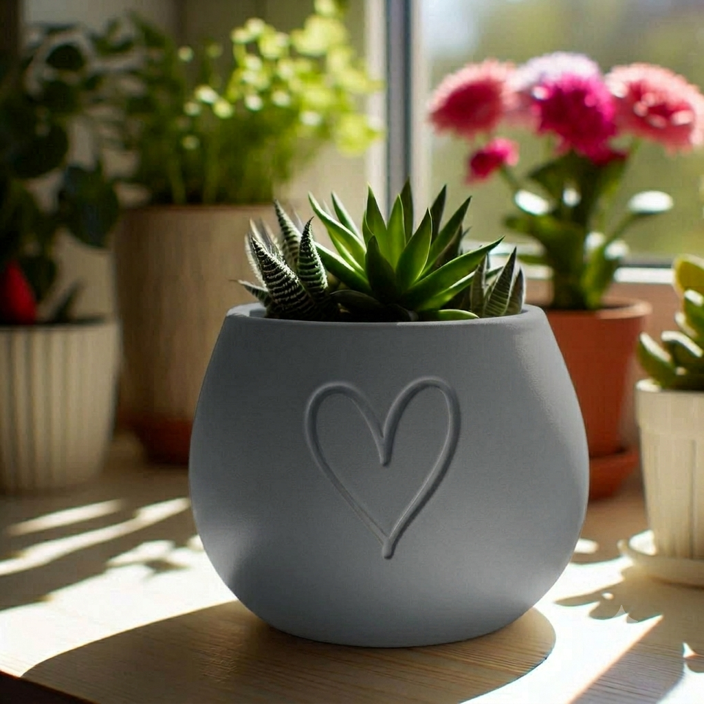 3D Pflanztopf mit Herz, Sukkulenten Übertopf, kleiner Blumentopf für Zimmerpflanzen aus PLA – 3D Ganzjahresdeko – ASDEPRO