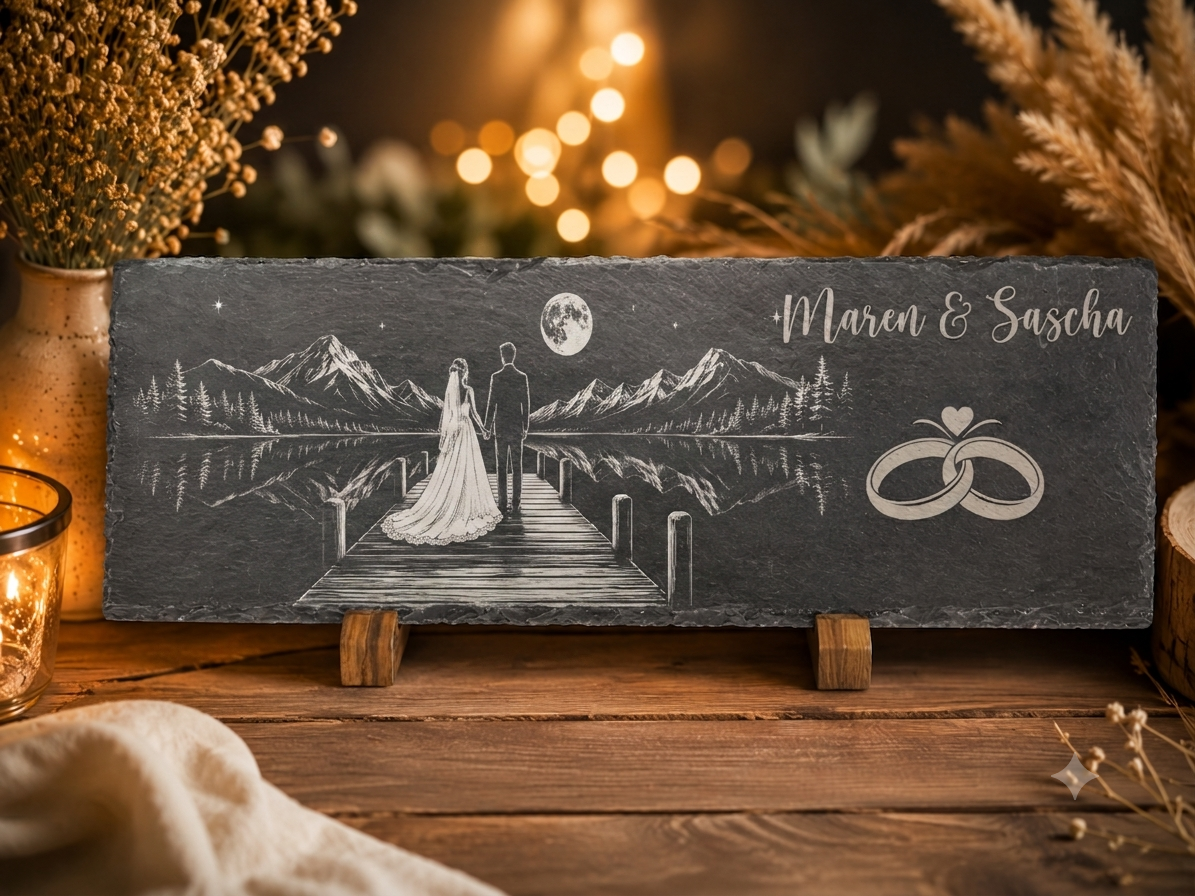 Personalisierte Hochzeitsplatte mit Wunschgravur handgemacht von ASDEPRO – als persönliche Geschenkidee (Ansicht 2)