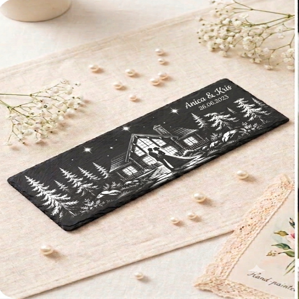 Personalisierte Hochzeitsplatte mit Wunschgravur aus Naturschiefer mit Lasergravur – als persönliche Geschenkidee (Ansicht 2)