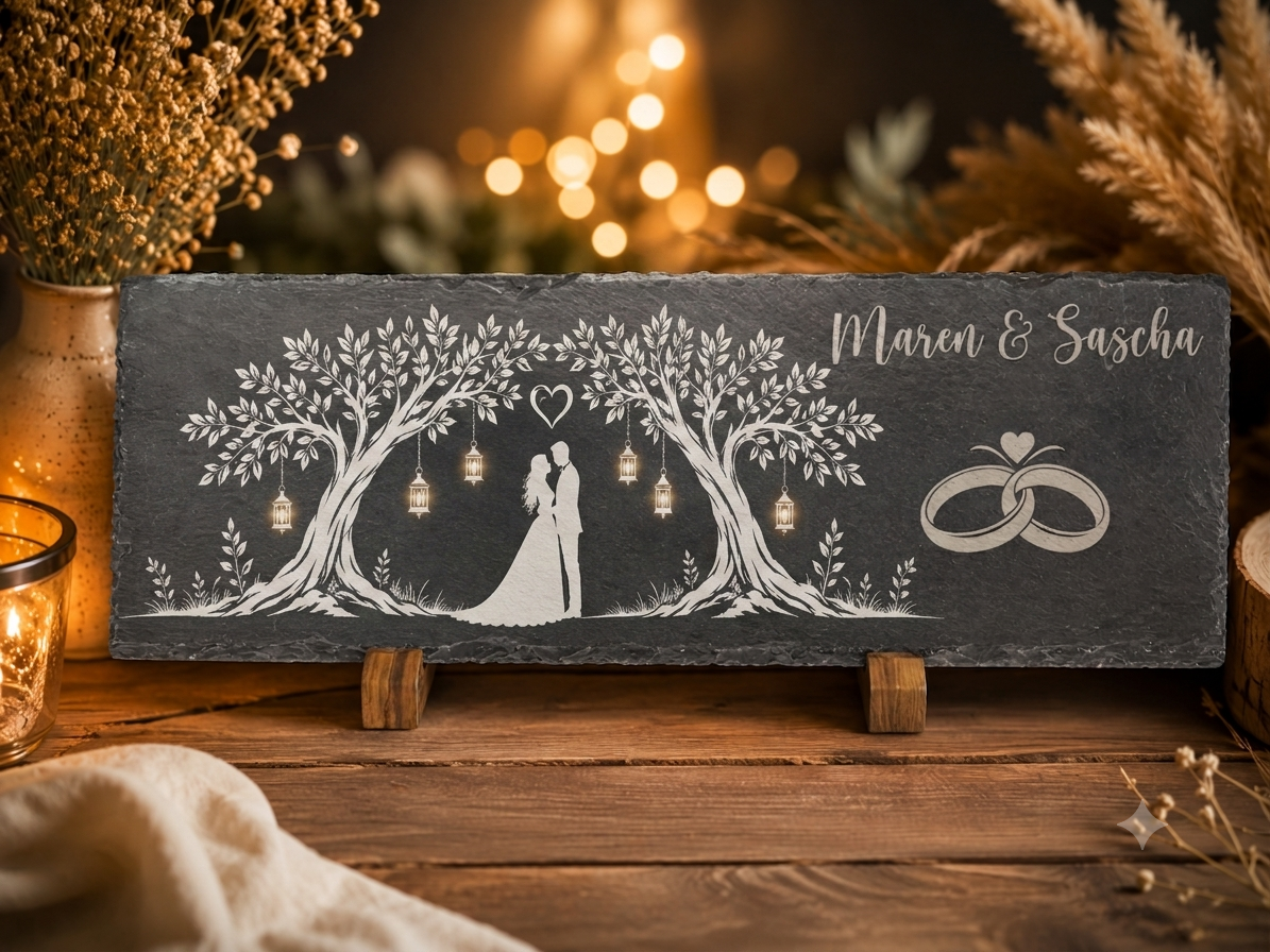 Personalisierte Hochzeitsplatte mit Wunschgravur handgemacht von ASDEPRO – im minimalistischen Skandi/Japandi-Design (Ansicht 2)