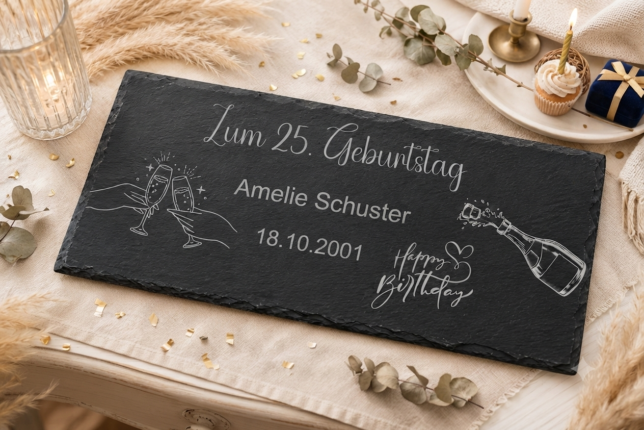 Geburtstagsgeschenk personalisiert Schieferplatte mit Gravur Geschenk zum Geburtstag