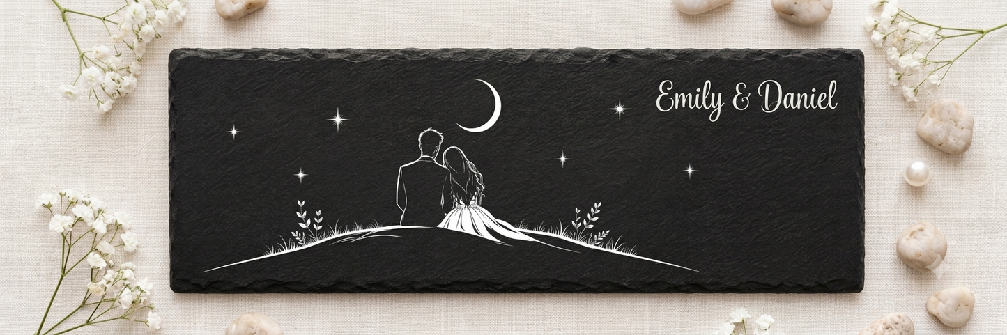 Personalisierte Hochzeitsplatte mit Wunschgravur handgemacht von ASDEPRO – für Sideboard, Regal oder Fensterbank (Ansicht 2)