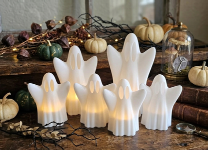Süße Halloween Geister-Lampen (6er Set) – Stimmungslicht für Herbst & Spukhaus-Deko