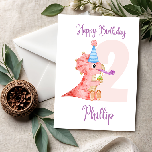 Geburtstagskarte Dino-Party Pink