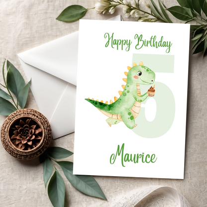 Happy Birthday – Süße Kinderkarte mit lustigem Dino-Motiv