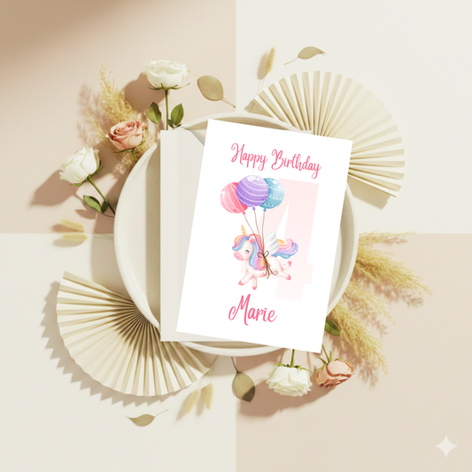 Geburtstagskarte Einhorn mit Ballons