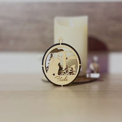 Personalisierte Hunde-Weihnachtskugel aus Holz