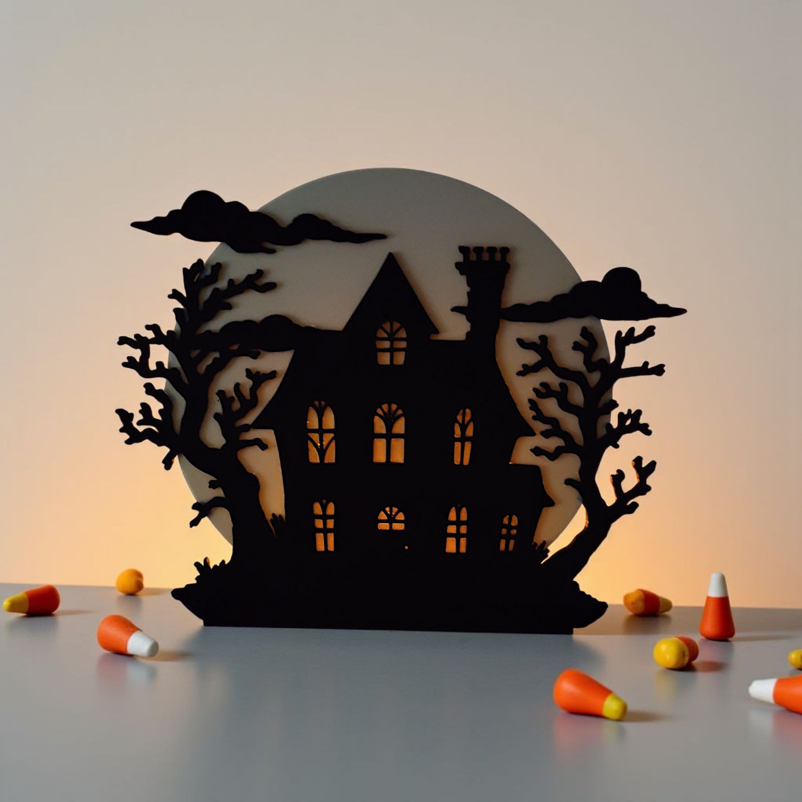 3D Spukhaus-Silhouette Stimmungsvolle Halloween-Deko für dein Zuhause aus PLA – 3D Herbstdeko – ASDEPRO