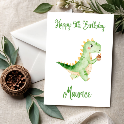 Happy Birthday – Süße Kinderkarte mit lustigem Dino-Motiv