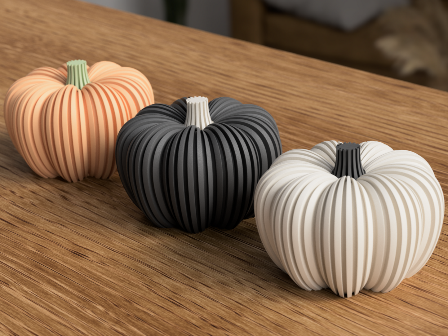 Kleiner Deko-Kürbis aus 3D-Druck im Rib-Design, matte Optik, moderne Herbstdeko
