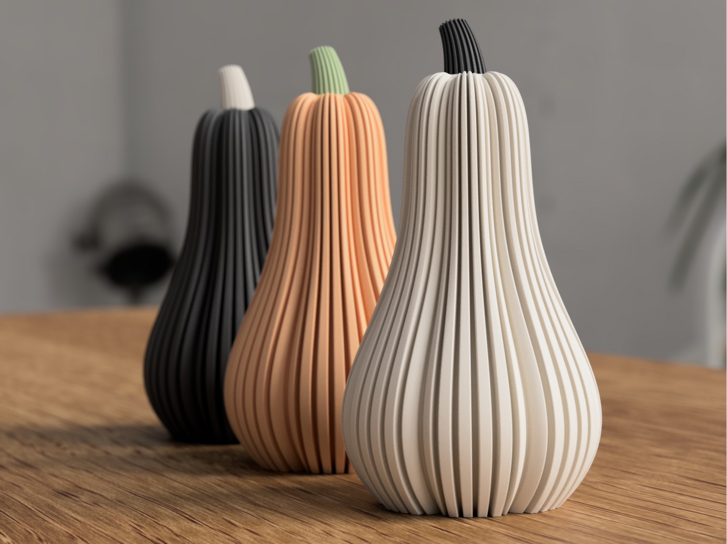 Großer Deko-Kürbis aus 3D-Druck im Rib-Design, matte Optik, moderne Herbstdeko
