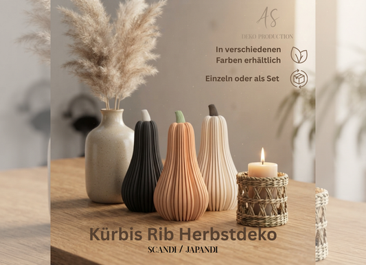 Großer Deko-Kürbis aus 3D-Druck im Rib-Design, matte Optik, moderne Herbstdeko
