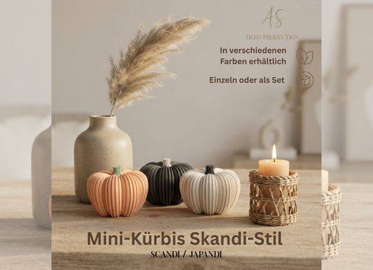Kleiner Deko-Kürbis aus 3D-Druck im Rib-Design, matte Optik, moderne Herbstdeko