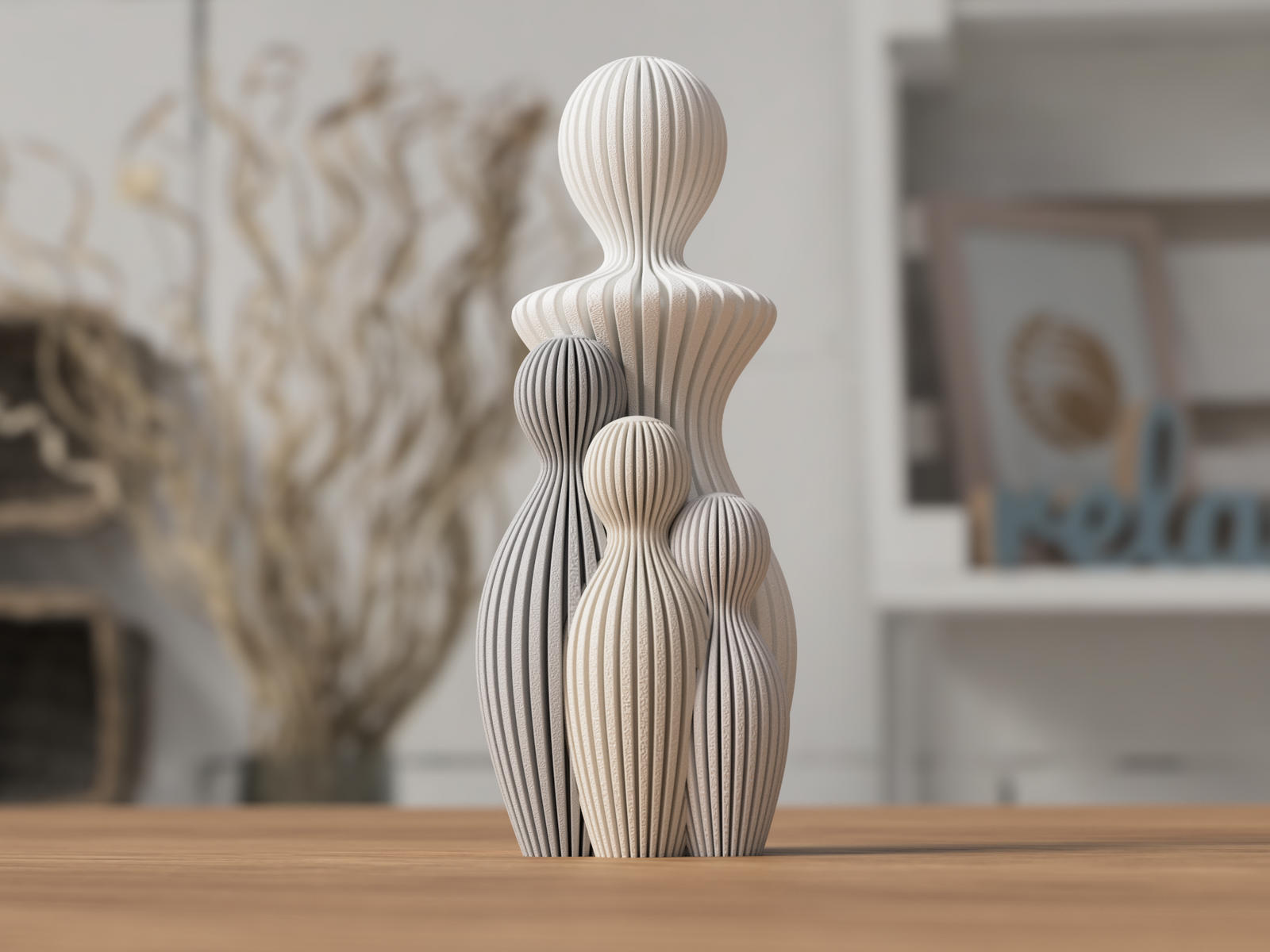 3D Minimalistische Mutterfigur mit 3 Kindern – moderne Familienfigur aus PLA – 3D Ganzjahresdeko – ASDEPRO