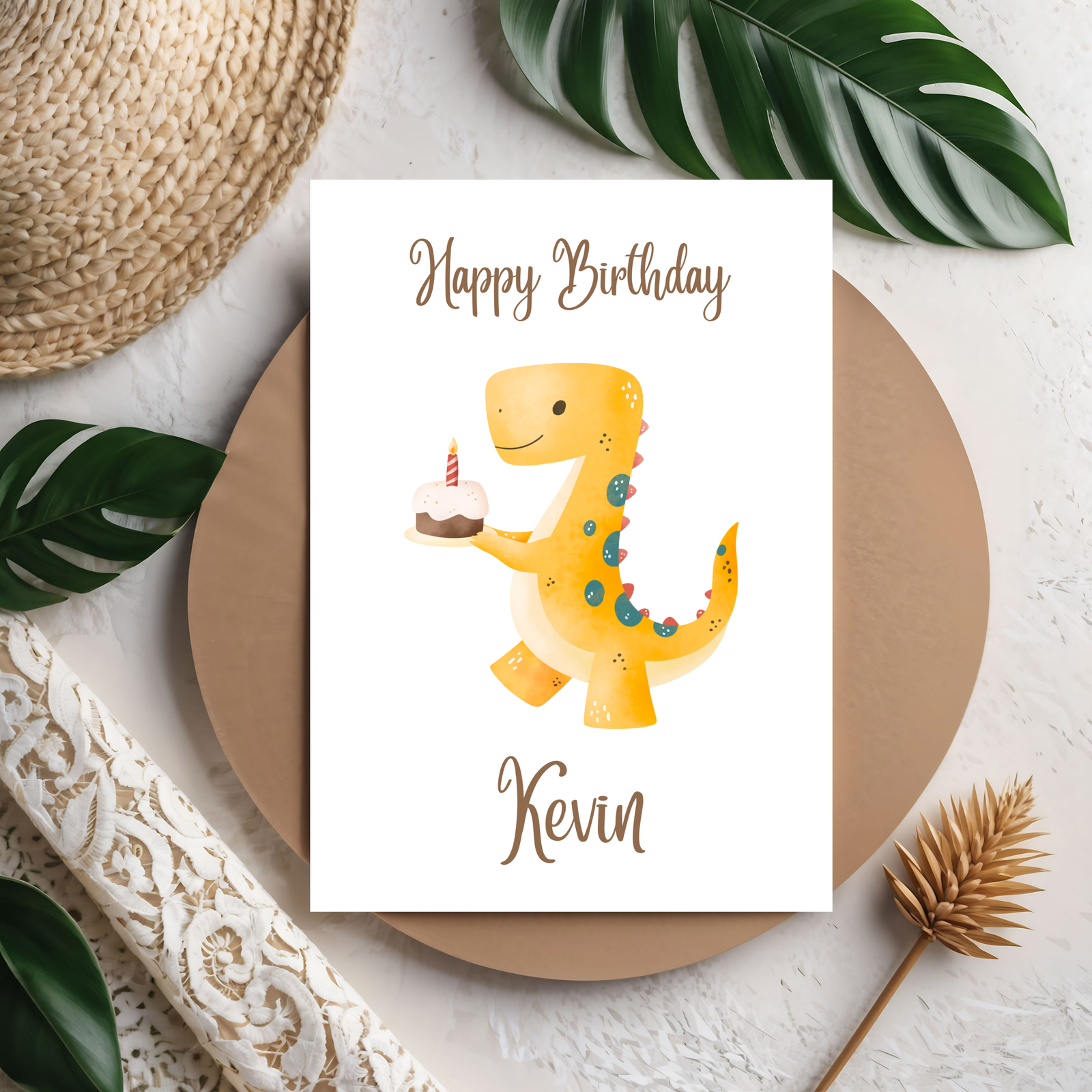 3D Happy Birthday Dino Karte – Süße Kinder-Geburtstagskarte mit fröhlichem Dinosaurier aus PLA – 3D Deko – ASDEPRO