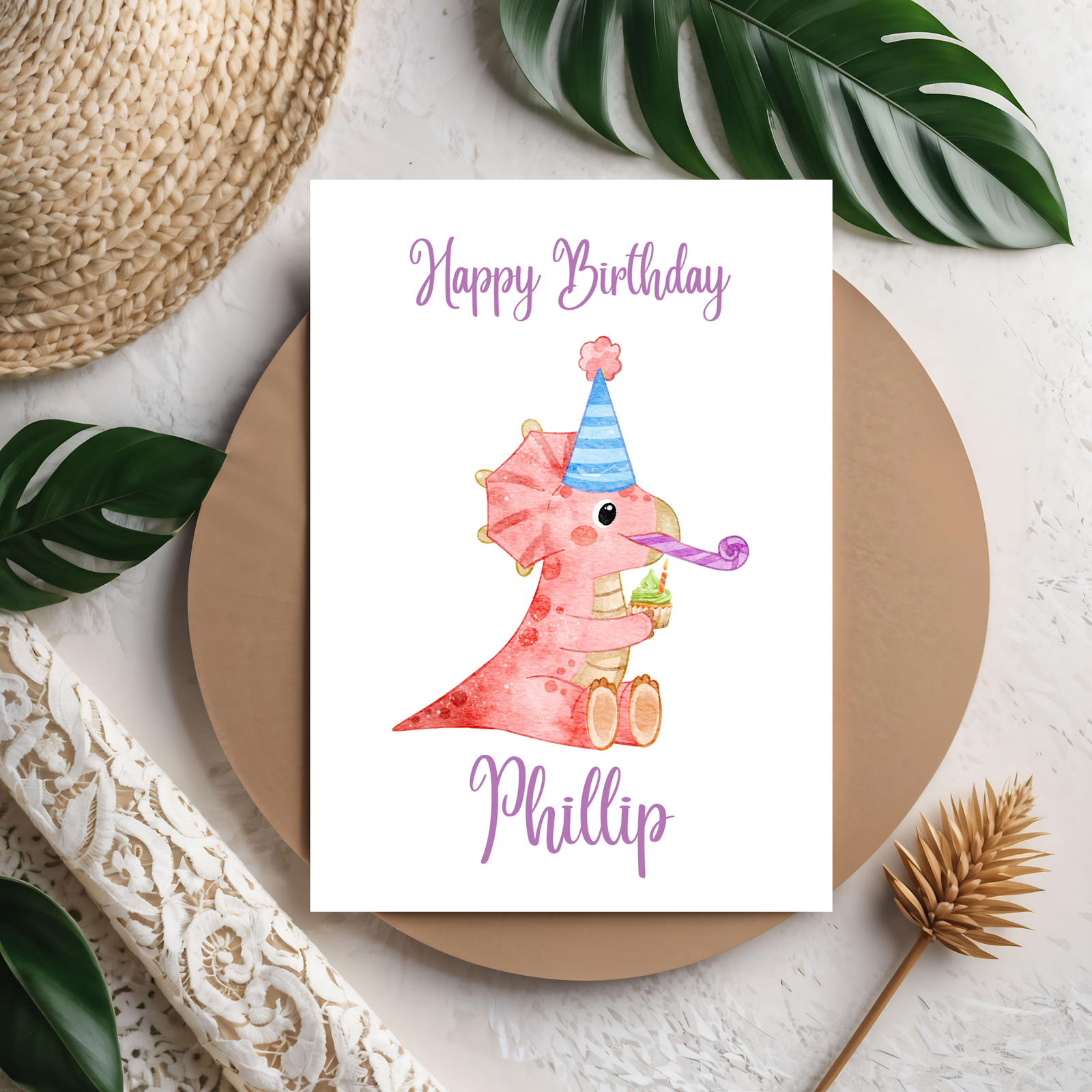 3D Kinder Geburtstagskarte – Dino Party Karte für kleine Dino-Fans – Happy Birthday aus PLA – 3D Deko – ASDEPRO