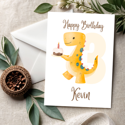 Happy Birthday Dino Karte – Süße Kinder-Geburtstagskarte mit fröhlichem Dinosaurier
