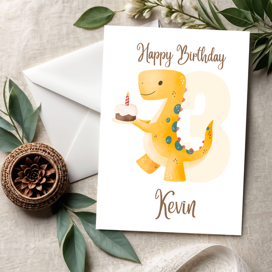 Geburtstagskarte Dino-Party Gelb