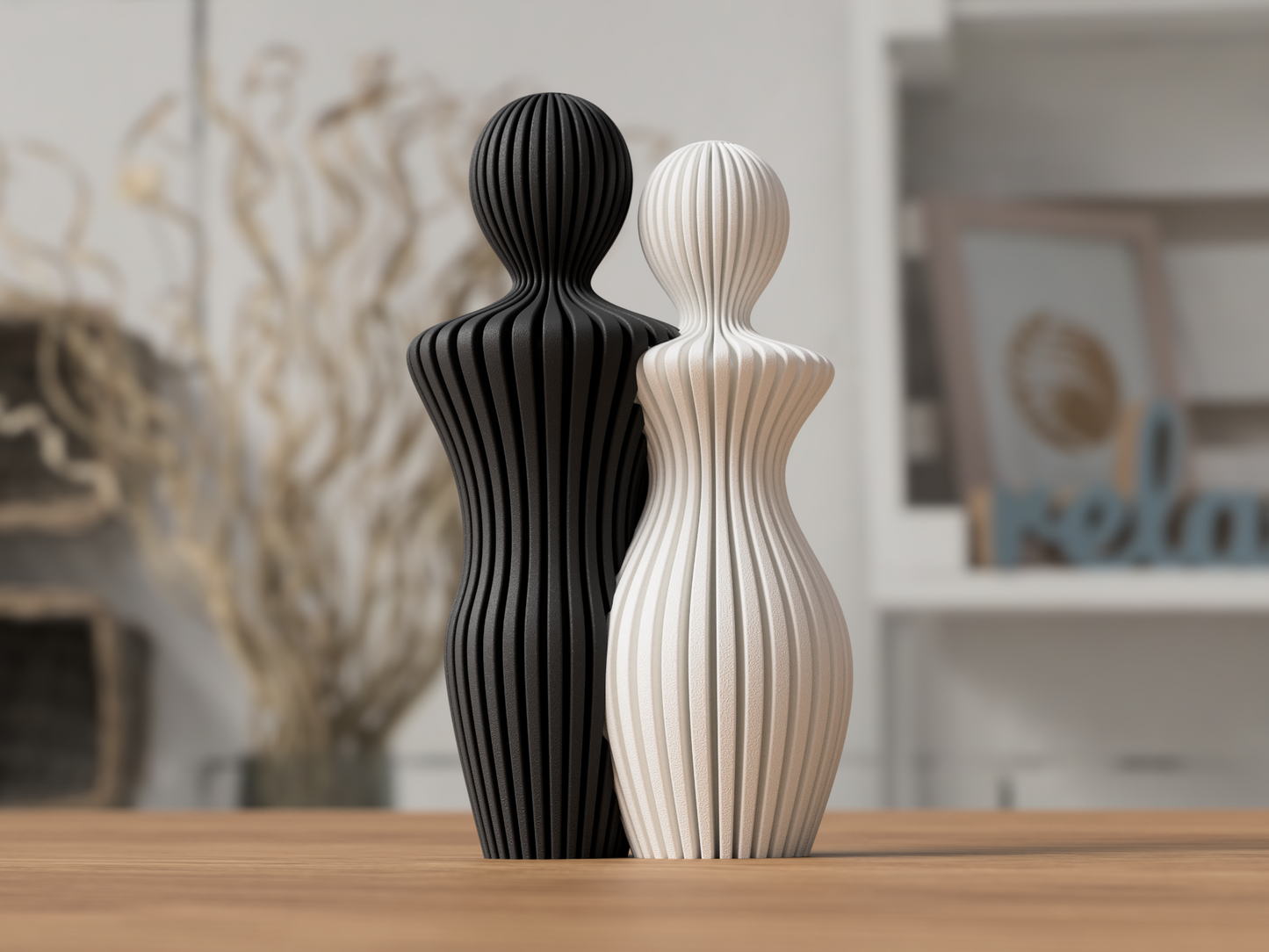 Paar-Skulptur aus 3D-Druck im Skandi-Stil, matte Optik, moderne Deko und Geschenk für Paare