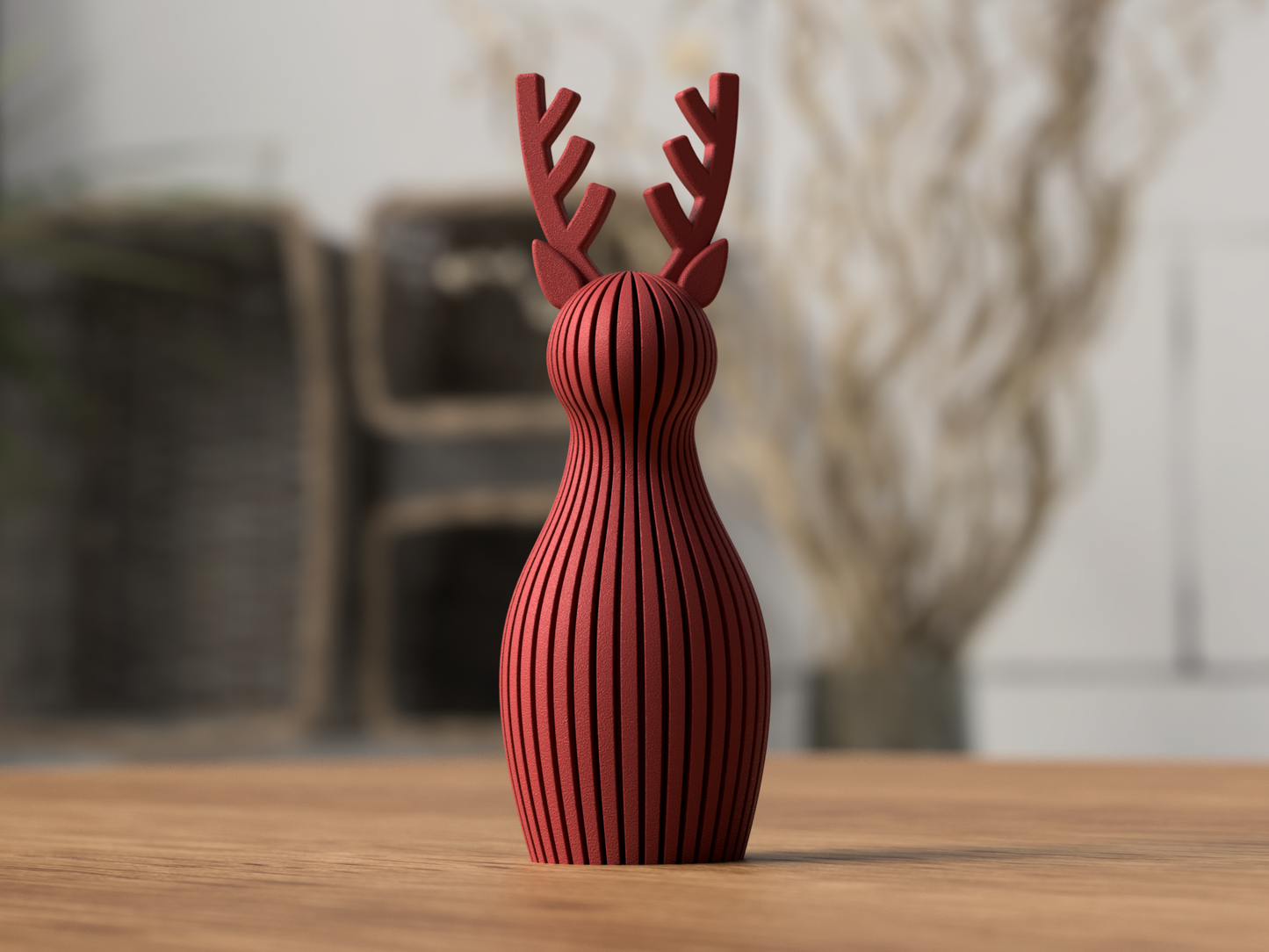 3D gedrucktes Rentier aus nachhaltigem PLA gefertigt – im minimalistischen Skandi/Japandi-Design