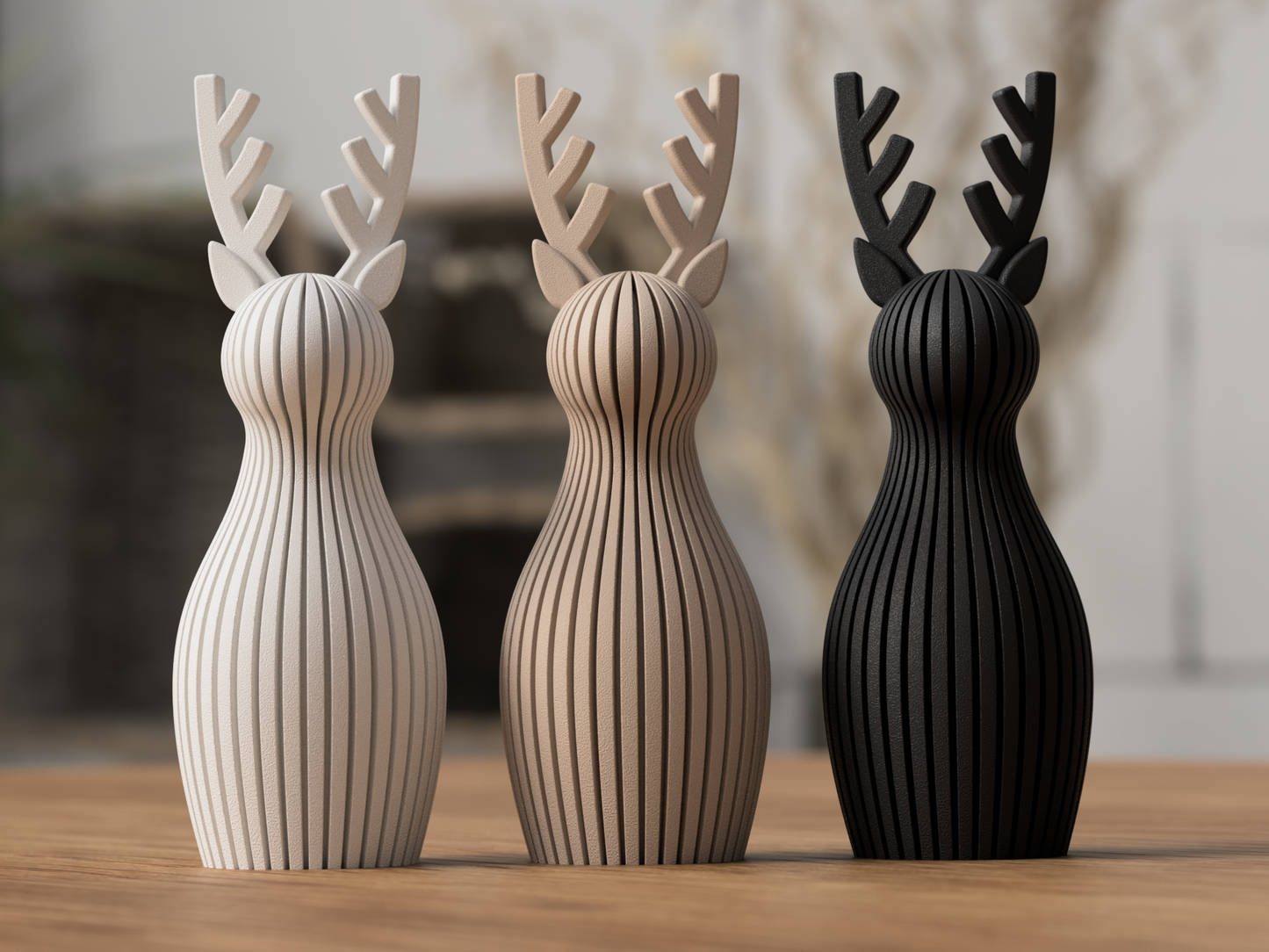 Rentier aus 3D-Druck im Japandi/Skandi-Stil, matte Optik, minimalistische Weihnachtsdeko