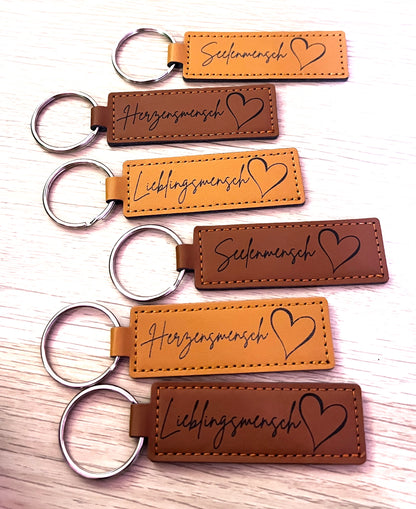Schlüsselanhänger Leder Herz & Ringe – Paarmomente