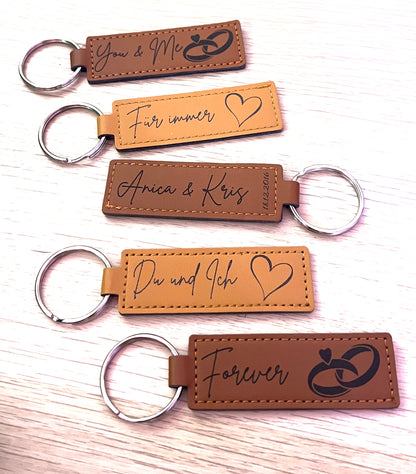 Schlüsselanhänger Leder Herz & Ringe – Paarmomente