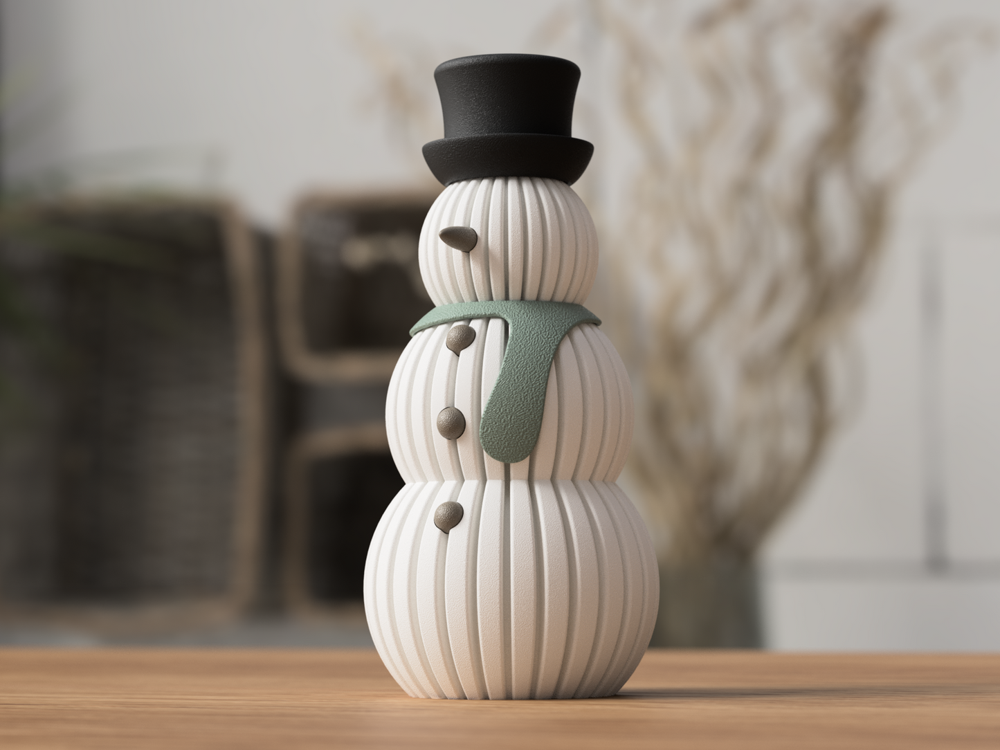 Schneemann aus 3D-Druck im Rib-Design, LED-tauglich, matte Optik, moderne Winterdeko