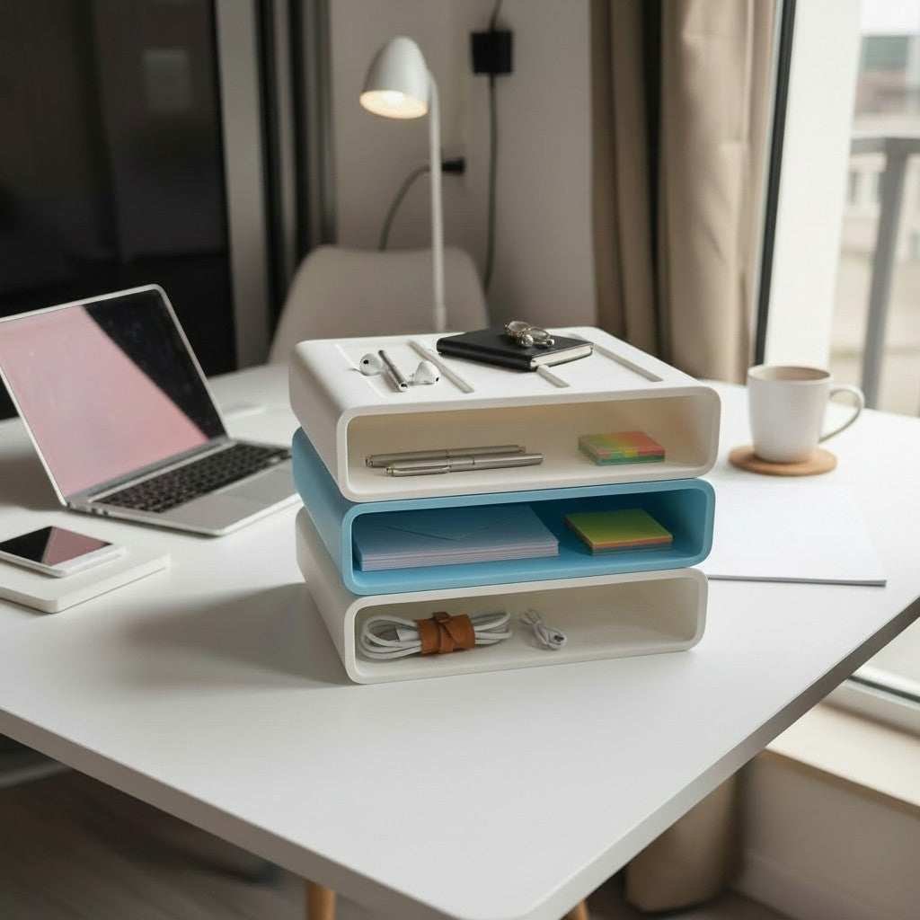 3D Stapelbarer Schreibtisch Organizer, Ordnungssystem, 1er 2er 3er Set aus PLA – 3D Ganzjahresdeko – ASDEPRO