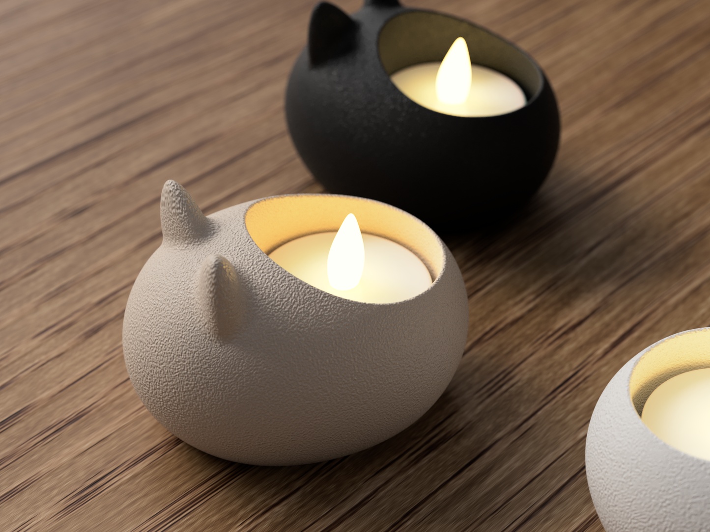Teelichthalter Katze Fuzzy aus 3D-Druck in matter Optik – für warmes, stimmungsvolles Licht