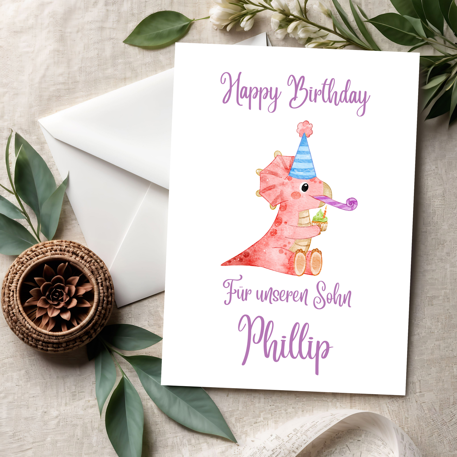 3D Kinder Geburtstagskarte – Dino Party Karte für kleine Dino-Fans – Happy Birthday aus PLA – 3D Deko – ASDEPRO