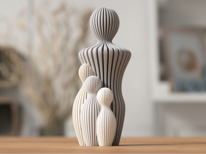 Minimalistische Vaterfigur mit 3 Kindern – moderne Familienfigur