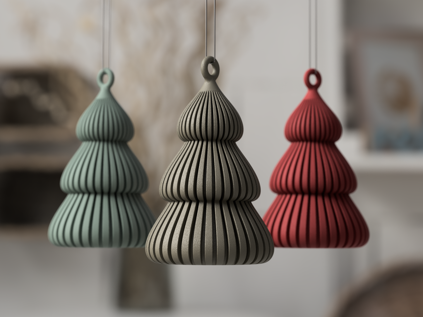 Moderner Weihnachtsbaum-Anhänger aus 3D-Druck in matter Optik – im minimalistischen Skandi/Japandi-Design