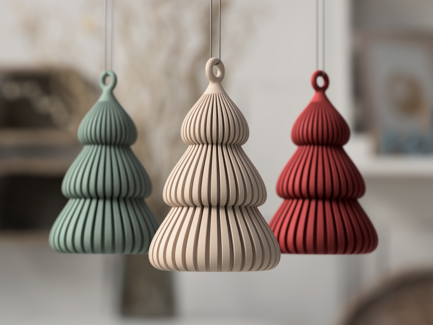 Moderner Weihnachtsbaum-Anhänger aus nachhaltigem PLA gefertigt – im minimalistischen Skandi/Japandi-Design