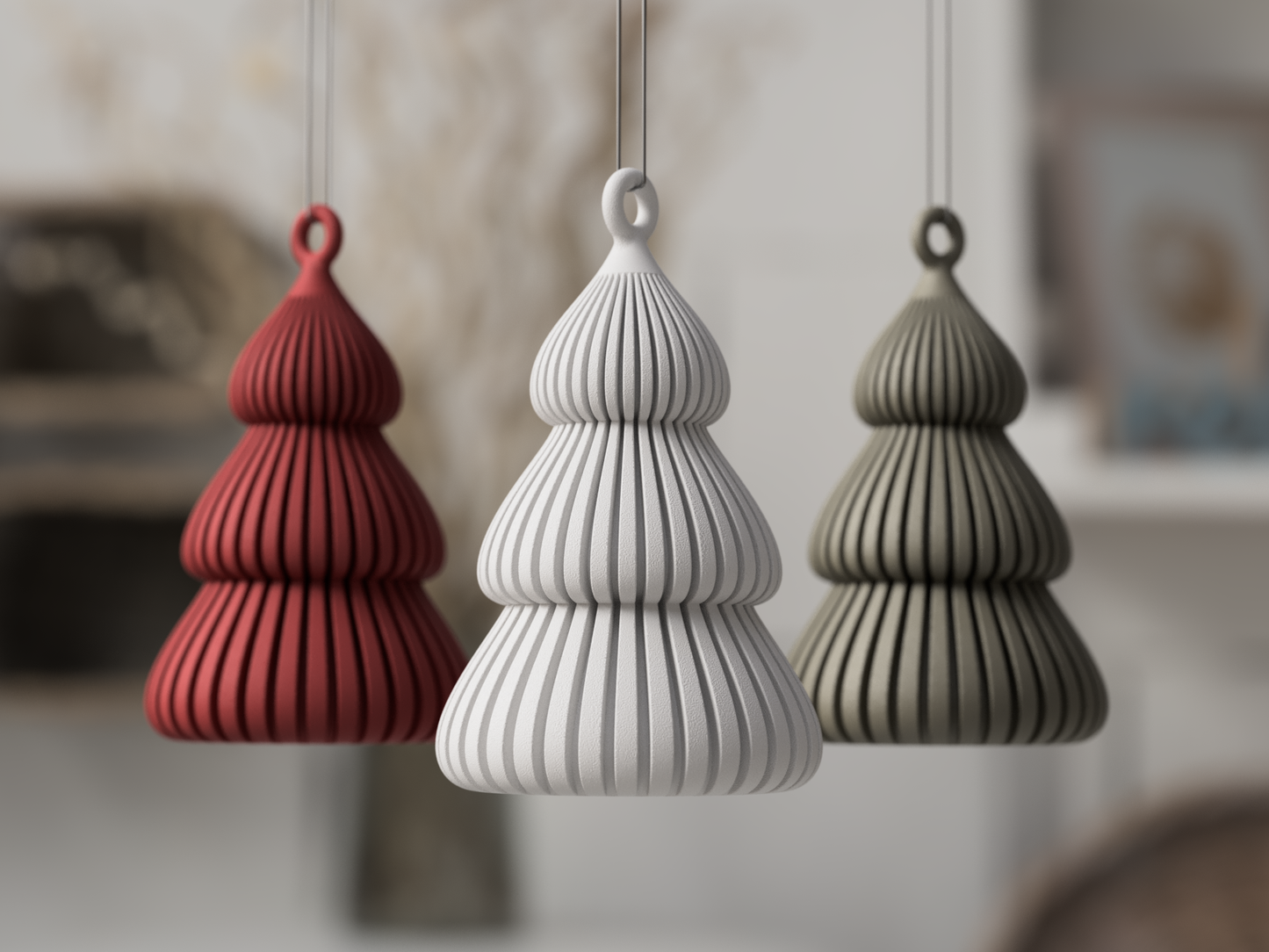 Weihnachtsbaum-Anhänger aus 3D-Druck im Rib-Design, matte Optik, moderner Baumschmuck