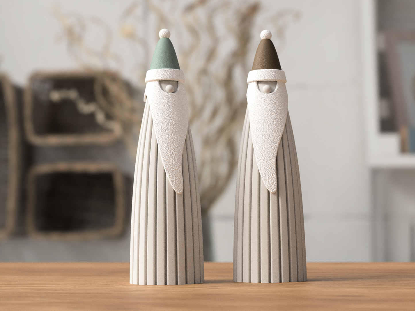 Weihnachtsmann aus 3D-Druck im Rib-Design, matte Optik, moderne Weihnachtsdeko im Skandi-Stil