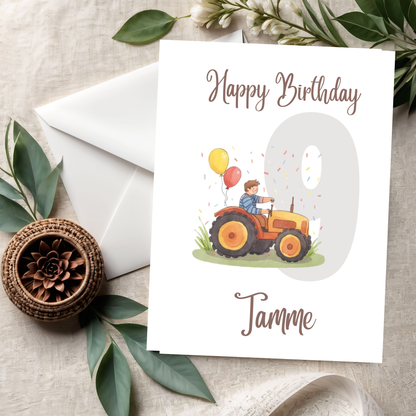 Happy Birthday Trecker Karte – Süße Kinder-Geburtstagskarte mit buntem Traktor